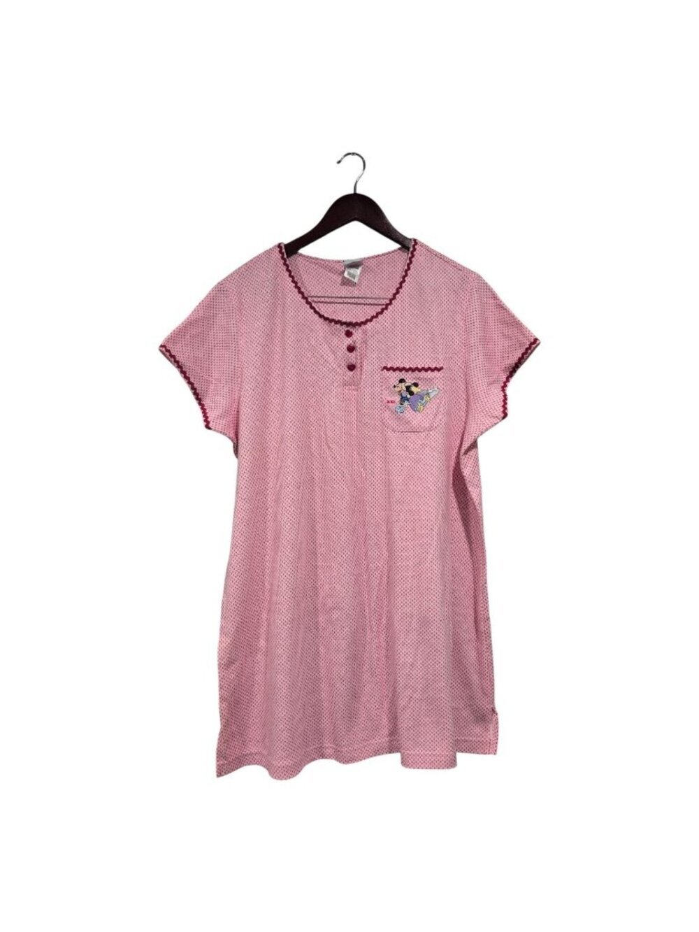 Disney Women's Sleepshirt Pink Red XO's Love Cotton Nightgown Embroidered Sz XL